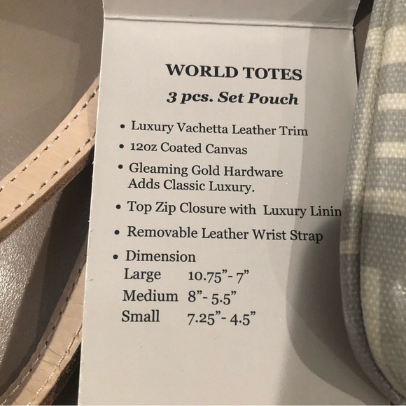 b•tL/ World Tote/ NWT/ 3 piece / Set pouch/tan - Picture 7 of 8
